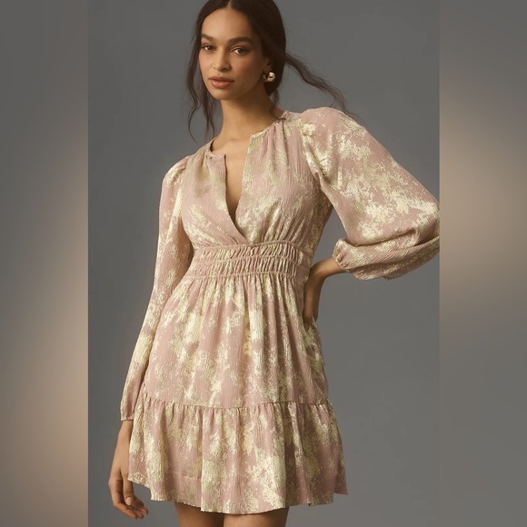 Anthropologie Dresses & Skirts - Anthropologie Somerset Mini Dress in Dusty Pink with Metallic Gold Highlights